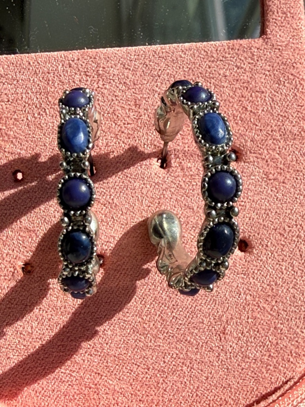 Vintage chaps Silver Hoop purple stone earrings